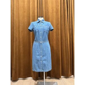 TOMMY HILFIGER VINTAGE STYLE DENIM BUTTON-FRONT MIDI DRESS SHORT SLEEVE